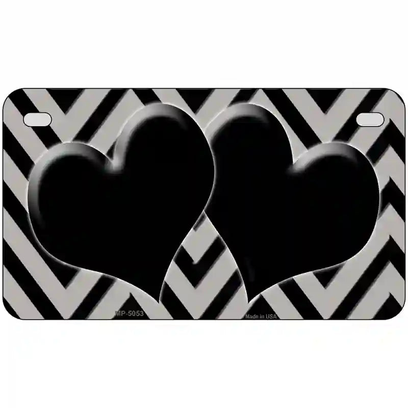 Grey Black Chevon Hearts Metal Novelty License Plate 7" x 4" (MP)