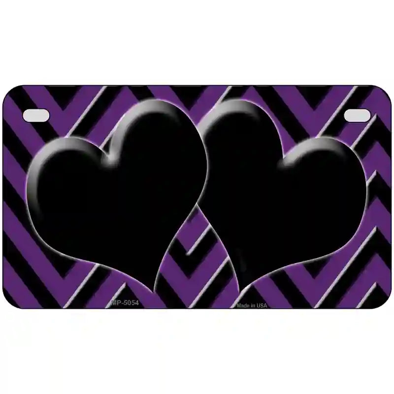 Purple Black Chevon Hearts Metal Novelty License Plate 7" x 4" (MP)