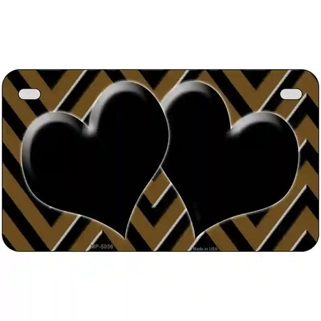 Brown Black Chevon Hearts Metal Novelty License Plate 7" x 4" (MP)