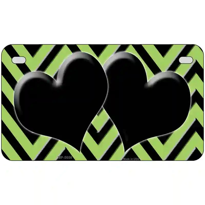 Lime Green Black Chevon Hearts Metal Novelty License Plate 7" x 4" (MP)