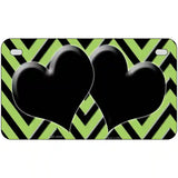 Lime Green Black Chevon Hearts Metal Novelty License Plate 7" x 4" (MP)