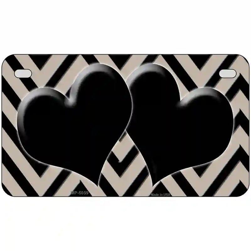 Tan Black Chevon Hearts Metal Novelty License Plate 7" x 4" (MP)