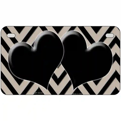 Tan Black Chevon Hearts Metal Novelty License Plate 7" x 4" (MP)