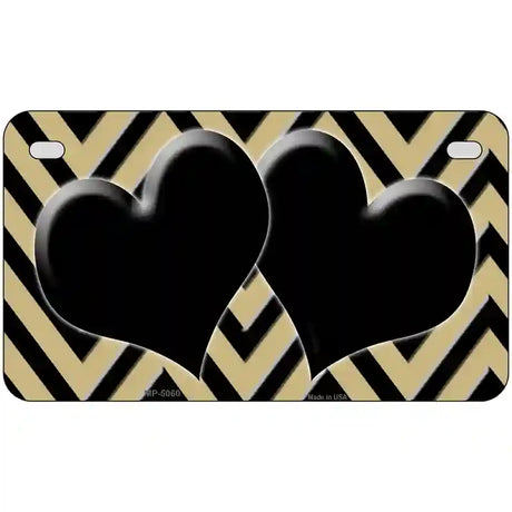 Gold Black Chevon Hearts Metal Novelty License Plate 7" x 4" (MP)