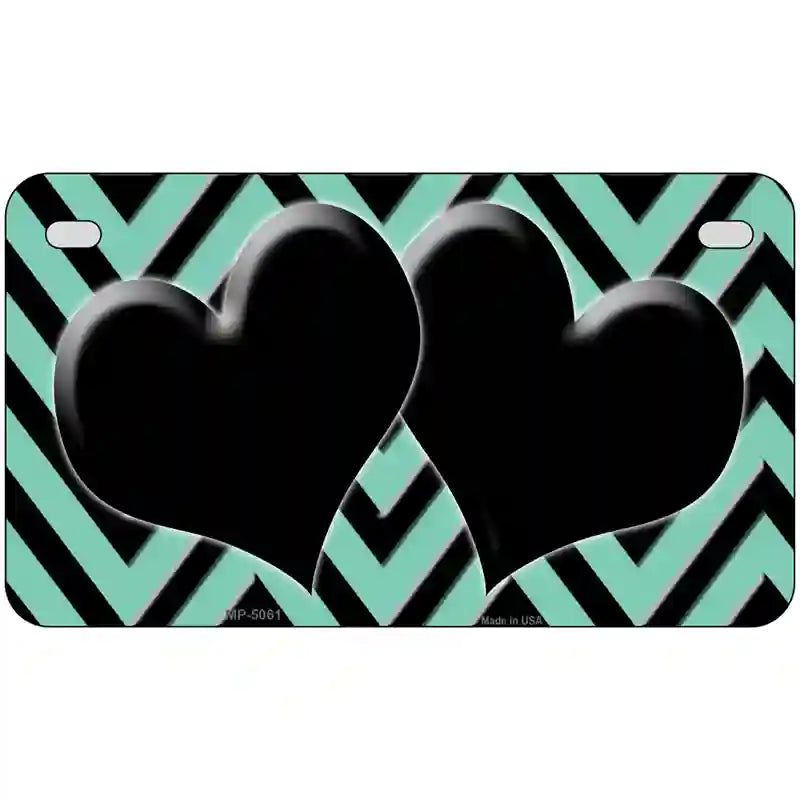 Mint Black Chevon Hearts Metal Novelty License Plate 7" x 4" (MP)