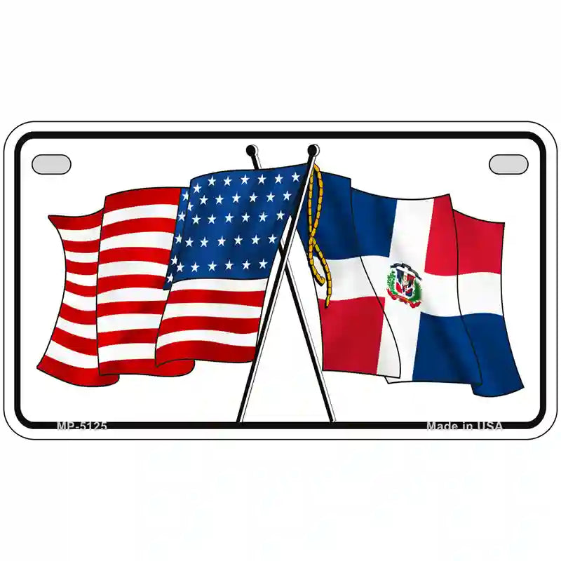 United States Dominican Republic Crossed Flags Metal Novelty License Plate Sign 7" x 4" (MP)