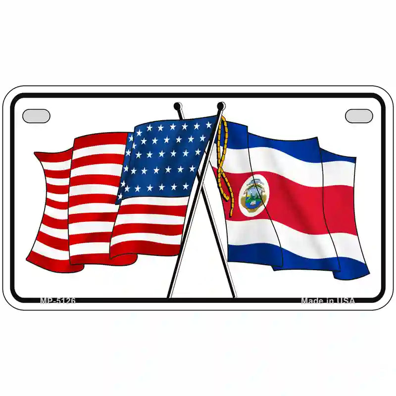 United States Costa Rica Crossed Flags Metal Novelty License Plate Sign 7" x 4" (MP)