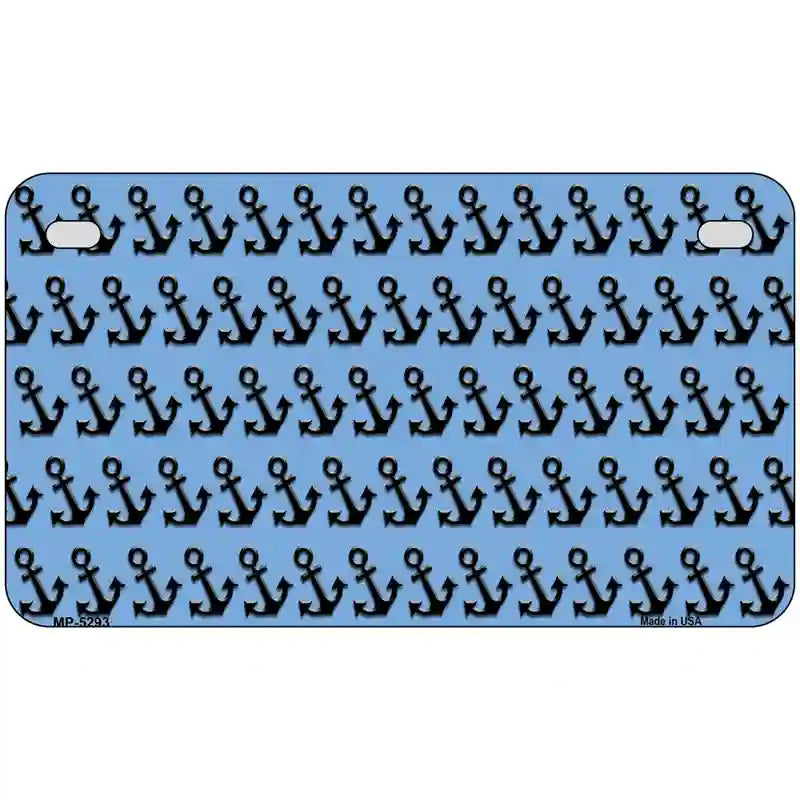 Light Blue Black Anchor Metal Novelty License Plate 7" x 4" (MP)