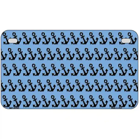 Light Blue Black Anchor Metal Novelty License Plate 7" x 4" (MP)