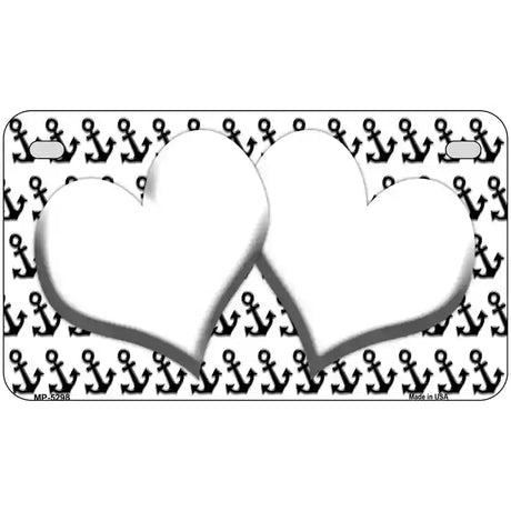 White Black Anchor White Heart Center Metal Novelty License Plate 7" x 4" (MP)