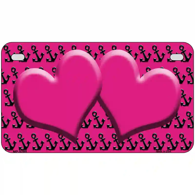 Pink Black Anchor Pink Heart Center Metal Novelty License Plate 7" x 4" (MP)