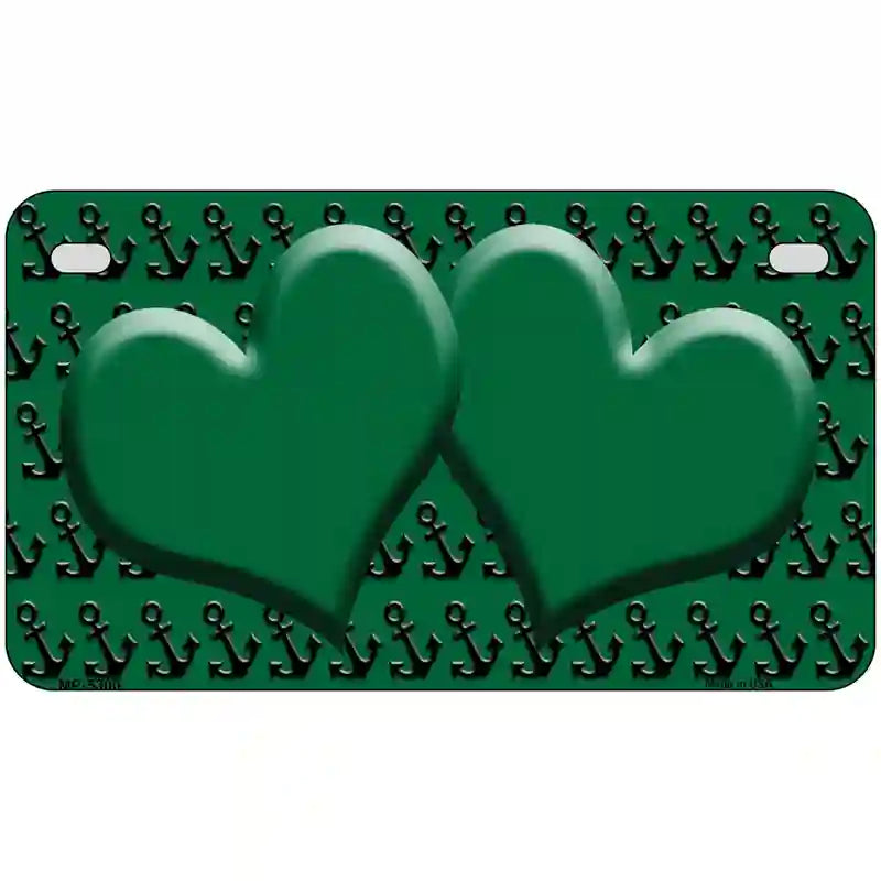 Green Black Anchor Green Heart Center Metal Novelty License Plate 7" x 4" (MP)