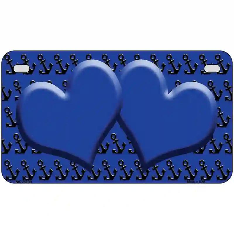 Blue Black Anchor Blue Heart CenterMetal Novelty License Plate 7" x 4" (MP)