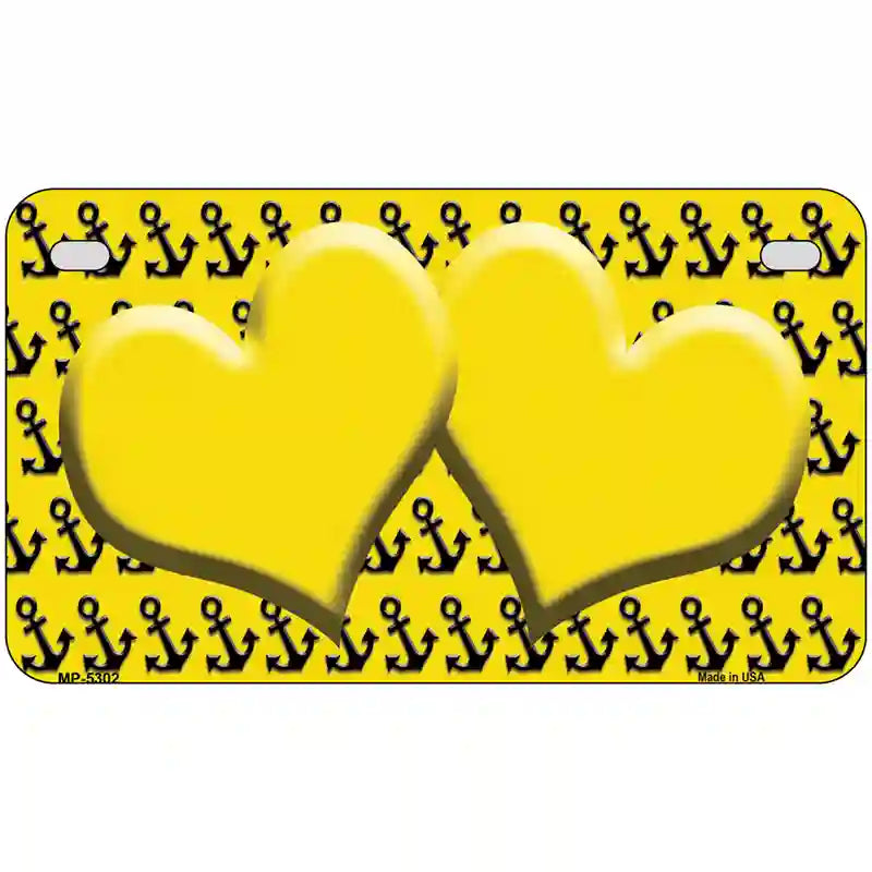 Yellow Black Anchor Yellow Heart Center Metal Novelty License Plate 7" x 4" (MP)