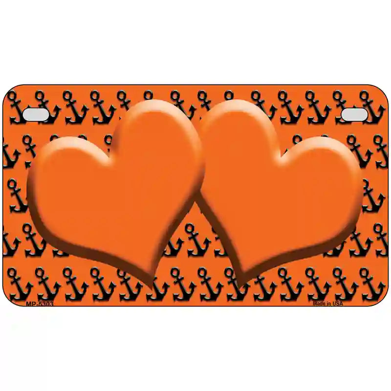 Orange Black Anchor Orange Heart Center Metal Novelty License Plate 7" x 4" (MP)