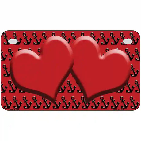 Red Black Anchor Red Heart Center Metal Novelty License Plate 7" x 4" (MP)