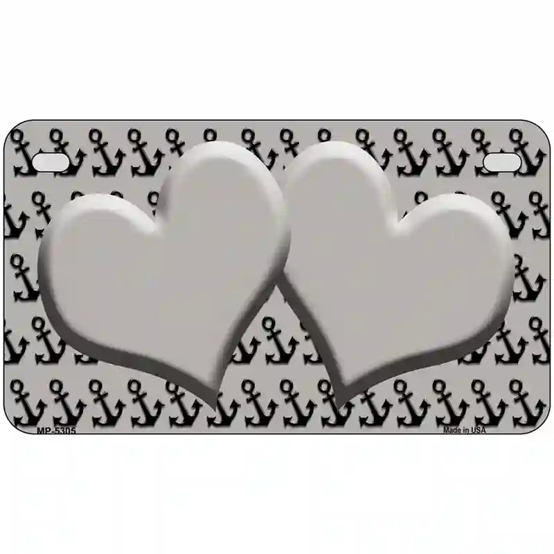 Grey Black Anchor Grey Heart Center Metal Novelty License Plate 7" x 4" (MP)