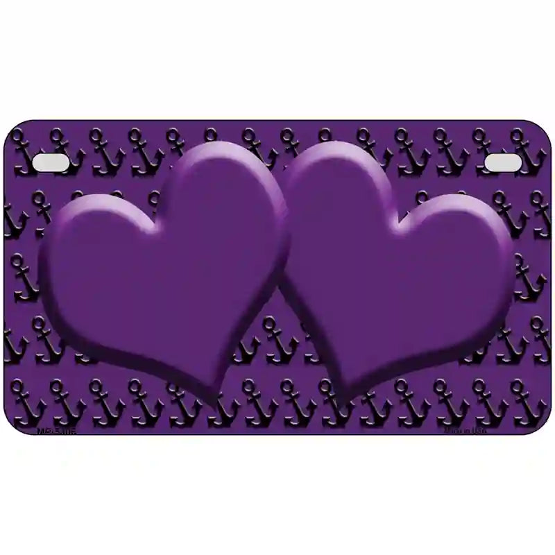 Purple Black Anchor Purple Heart Center Metal Novelty License Plate 7" x 4" (MP)