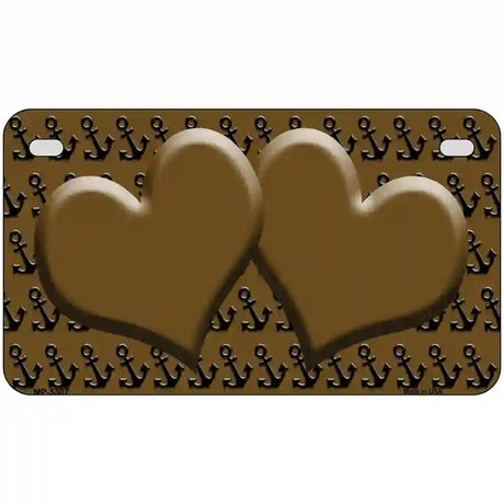 Brown Black Anchor Brown Heart Center Metal Novelty License Plate 7" x 4" (MP)