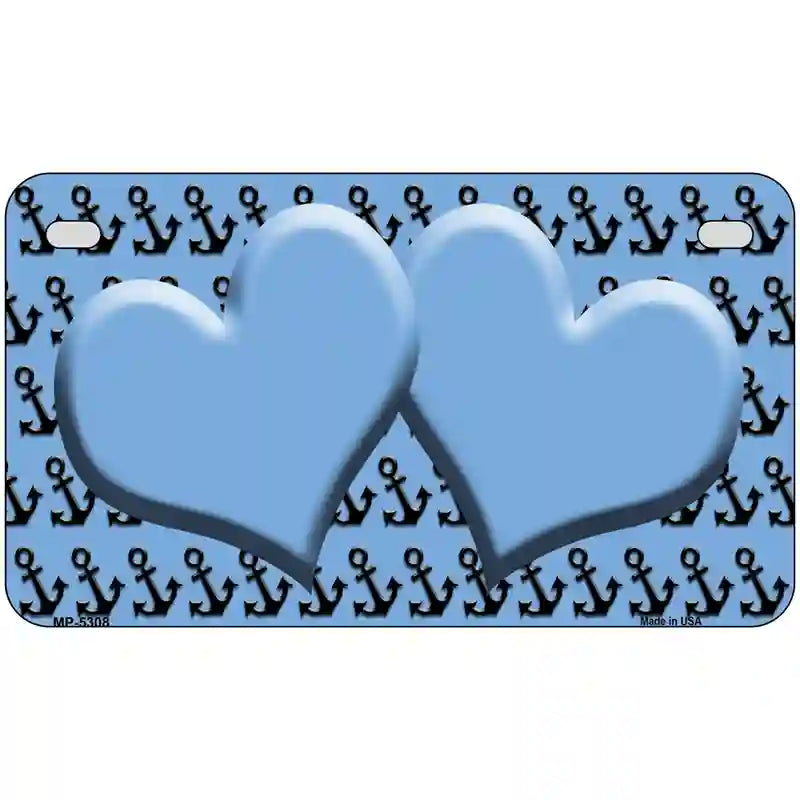 Light Blue Black Anchor Light Blue Heart Center Metal Novelty License Plate 7" x 4" (MP)