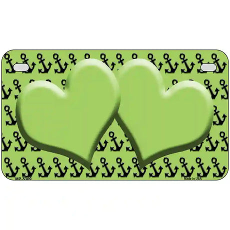 Lime Green Black Anchor Lime Green Heart Center Metal Novelty License Plate 7" x 4" (MP)