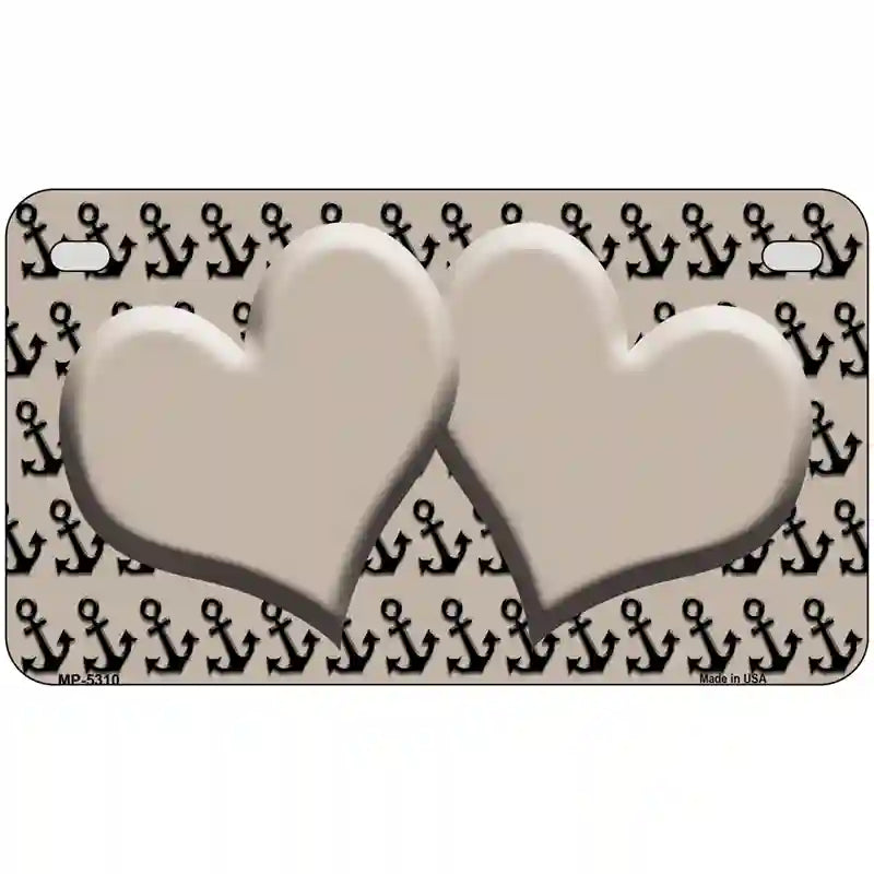 Tan Black Anchor Tan Heart Center Metal Novelty License Plate 7" x 4" (MP)