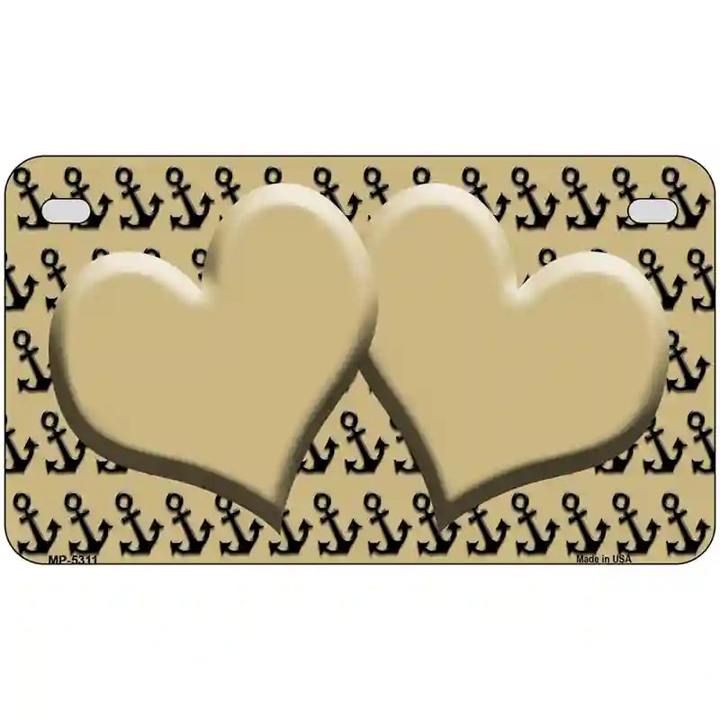 Gold Black Anchor Gold Heart Center Metal Novelty License Plate 7" x 4" (MP)