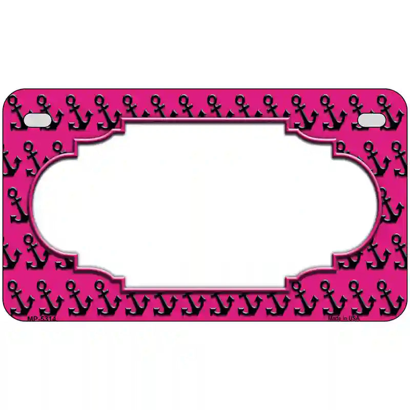 Pink Black Anchor Scallop Center Metal Novelty License Plate 7" x 4" (MP)