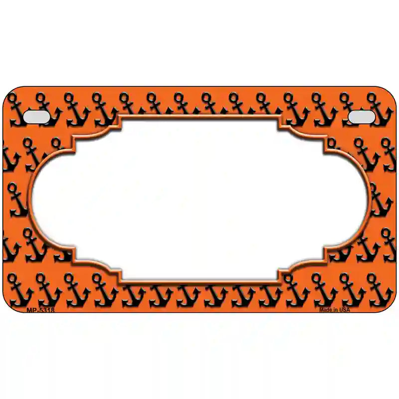 Orange Black Anchor Scallop Center Metal Novelty License Plate 7" x 4" (MP)