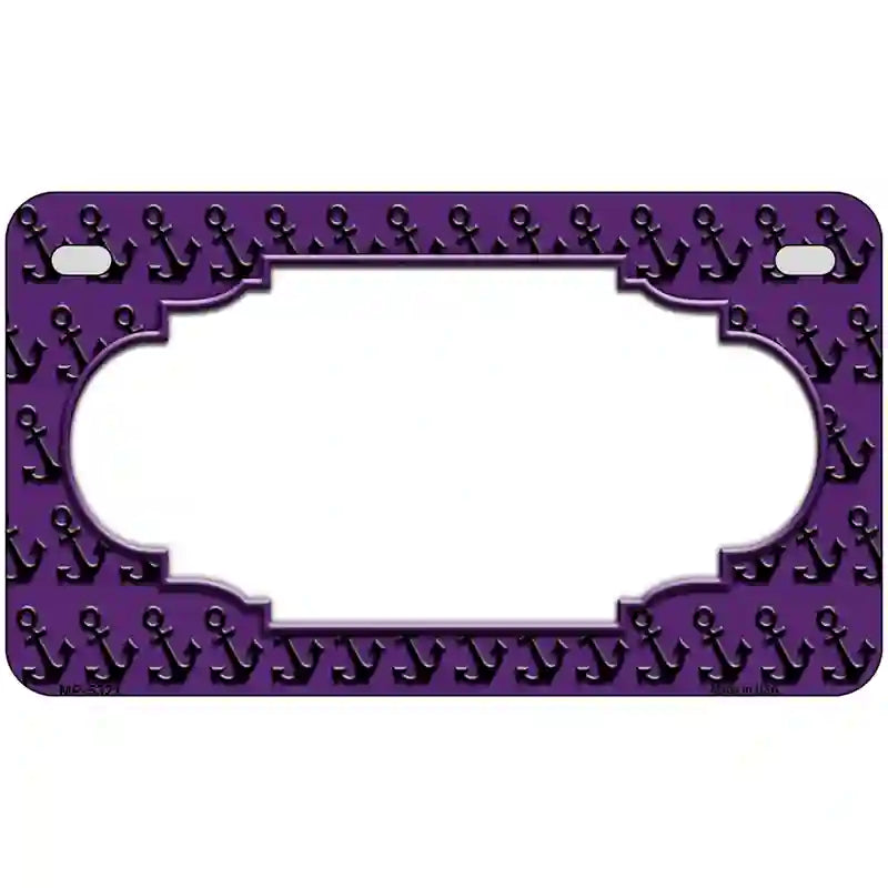 Purple Black Anchor Scallop Center Metal Novelty License Plate 7" x 4" (MP)