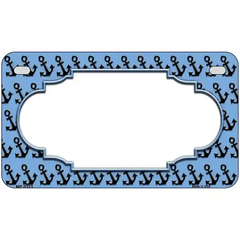 Light Blue Black Anchor Scallop Center Metal Novelty License Plate 7" x 4" (MP)