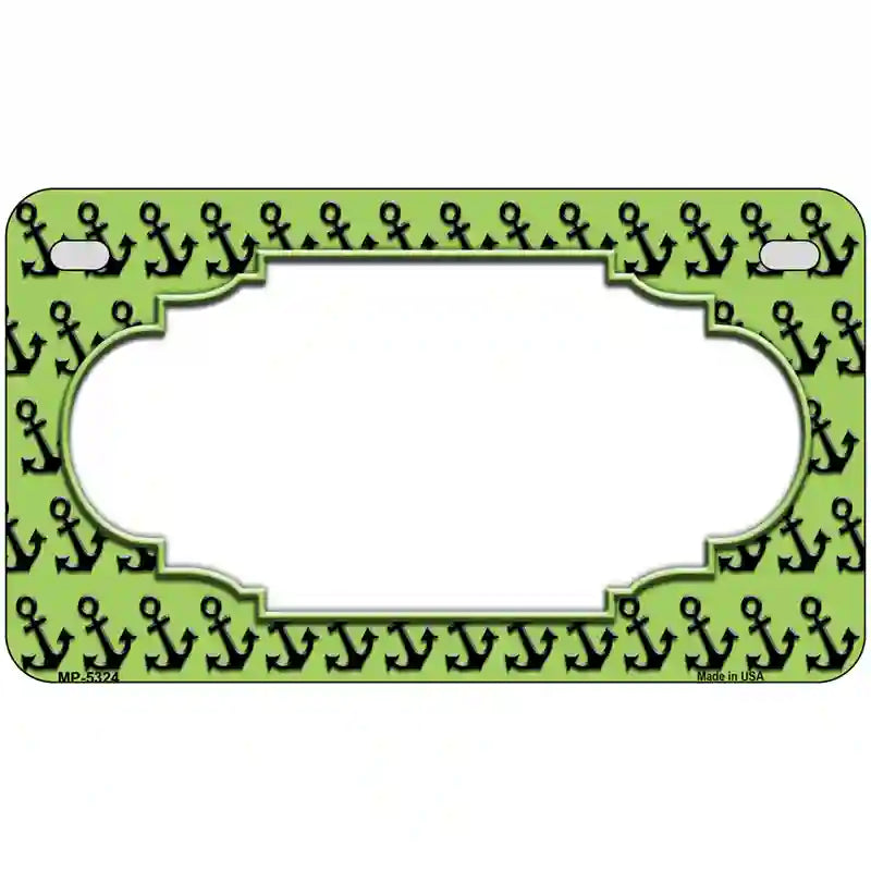 Lime Green Black Anchor Scallop Center Metal Novelty License Plate 7" x 4" (MP)