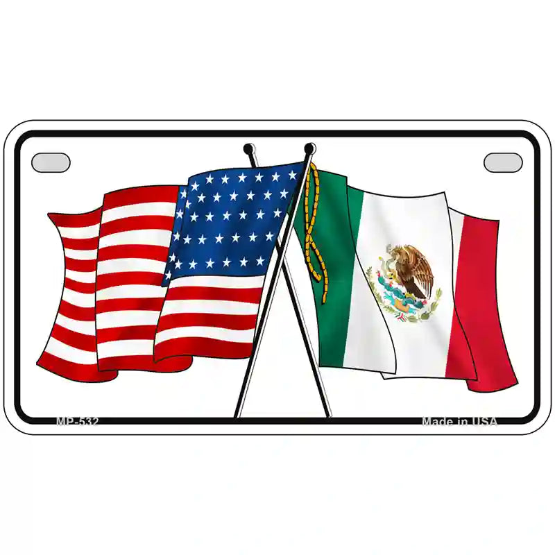 United States Mexico Flag Metal Novelty License Plate 7" x 4" (MP)