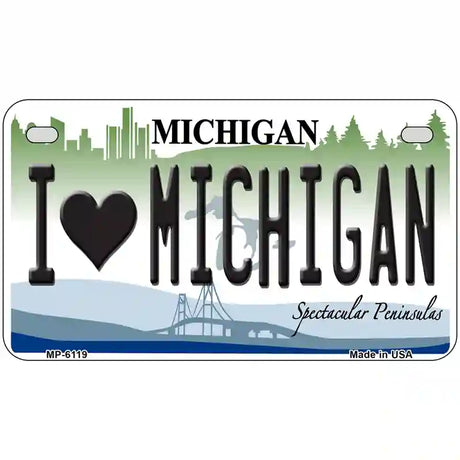 I Love Michigan Metal Novelty License Plate 7" x 4" (MP)