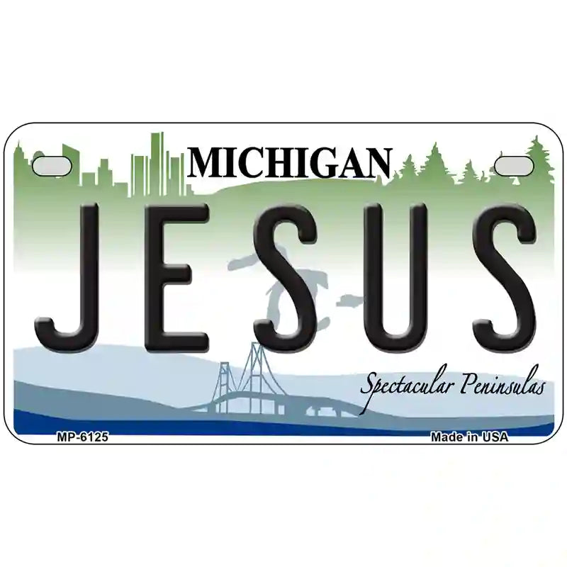 Jesus Michigan Metal Novelty License Plate 7" x 4" (MP)