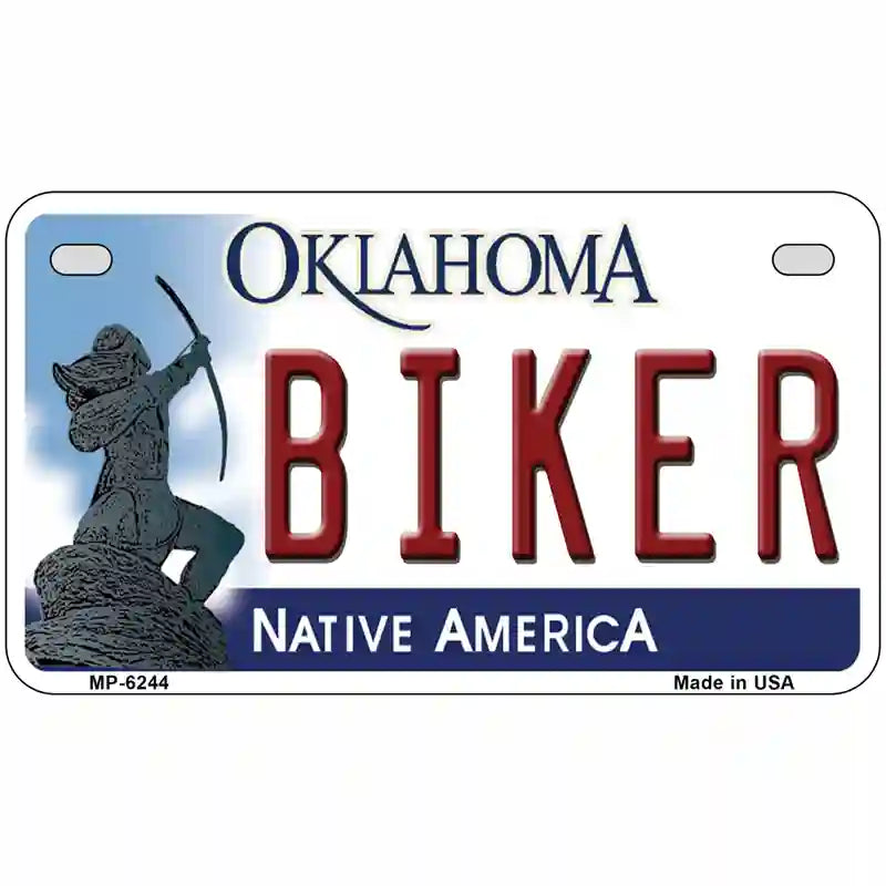 Biker Oklahoma Novelty Metal License Plate 7" x 4" (MP)