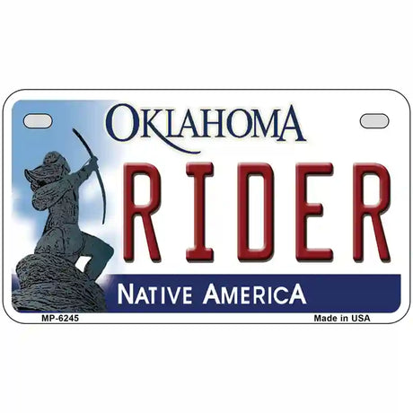 Rider Oklahoma Novelty Metal License Plate 7" x 4" (MP)