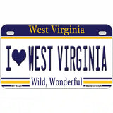 I Love West Virginia Novelty Metal License Plate 7" x 4" (MP)