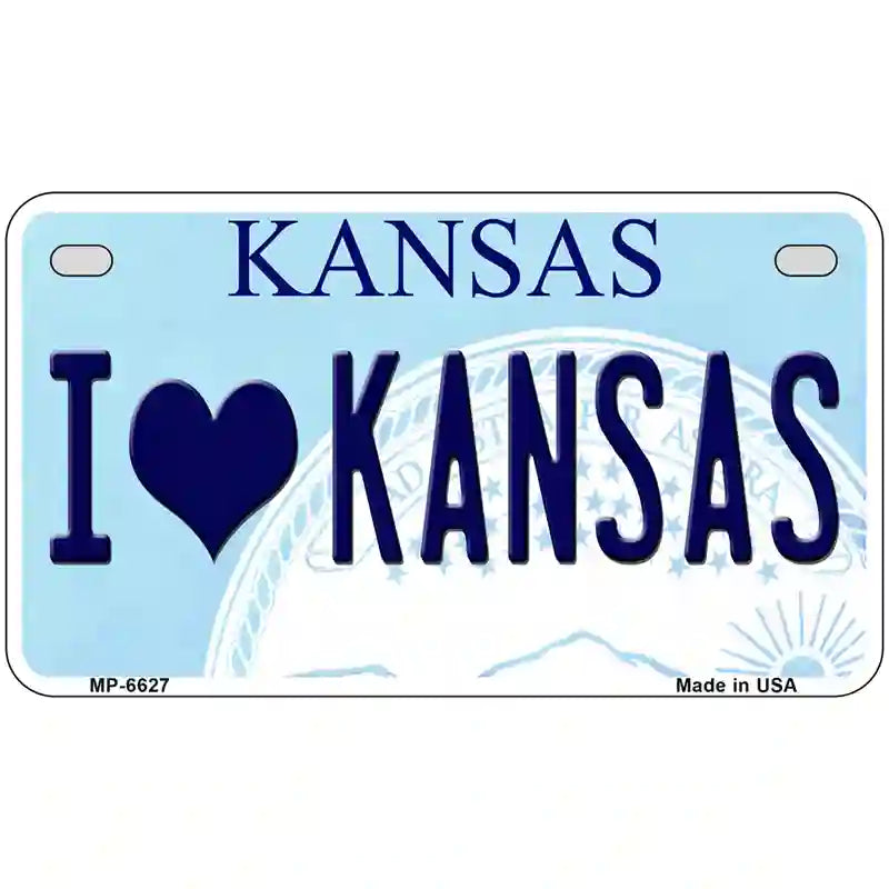 I Love Kansas Novelty Metal License Plate 7" x 4" (MP)