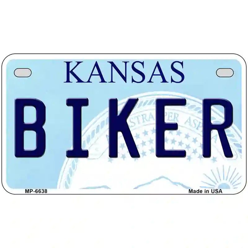 Biker Kansas Novelty Metal License Plate 7" x 4" (MP)