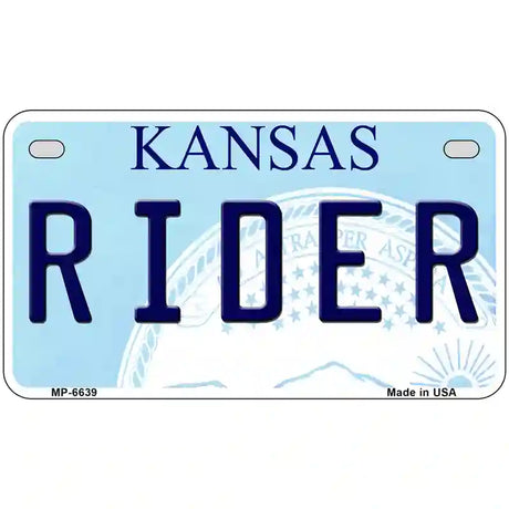 Rider Kansas Novelty Metal License Plate 7" x 4" (MP)