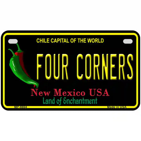 Four Corners Black New Mexico Novelty Metal License Plate 7" x 4" (MP)