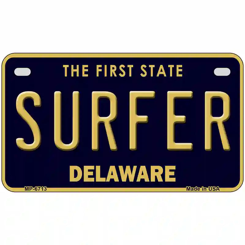 Surfer Delaware Novelty Metal License Plate 7" x 4" (MP)