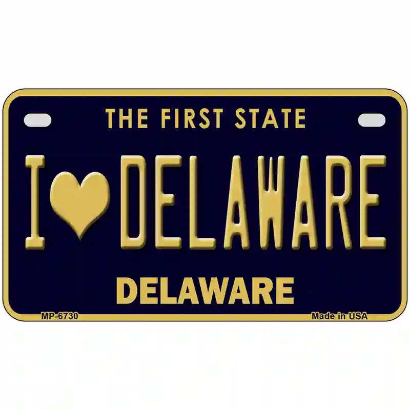 I Love Delaware Novelty Metal License Plate 7" x 4" (MP)