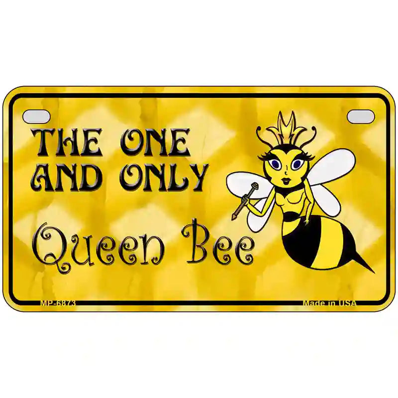 Queen Bee Yellow Metal Novelty License Plate 7" x 4" (MP)