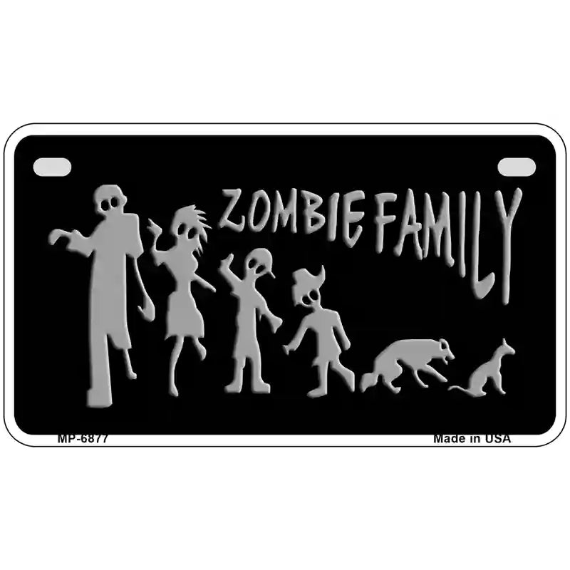 Zombie Family Black Novelty Metal License Plate 7" x 4" (MP)