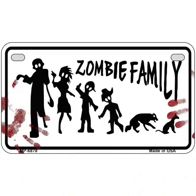 Zombie Family White Novelty Metal License Plate 7" x 4" (MP)