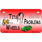 Tits Or Wheels Cartoon Metal Novelty License Plate 7" x 4" (MP)