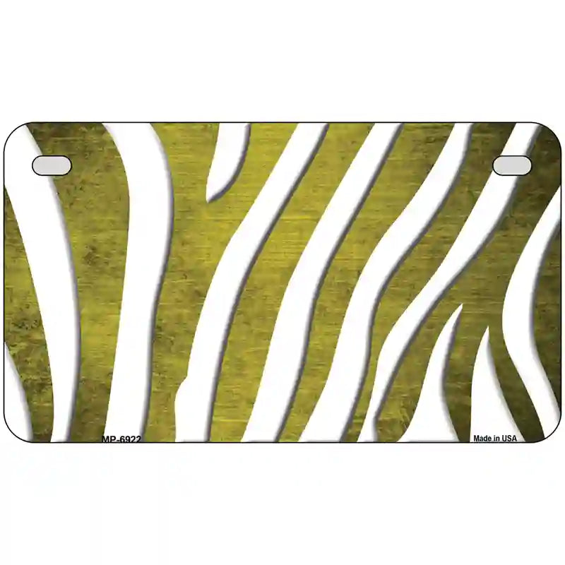 Yellow White Zebra Oil Rubbed Metal Novelty License Plate 7" x 4" (MP)