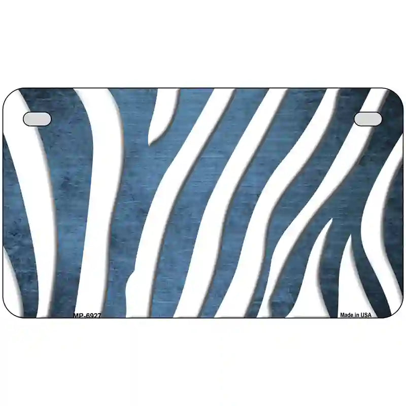 Light Blue White Zebra Oil Rubbed Metal Novelty License Plate 7" x 4" (MP)